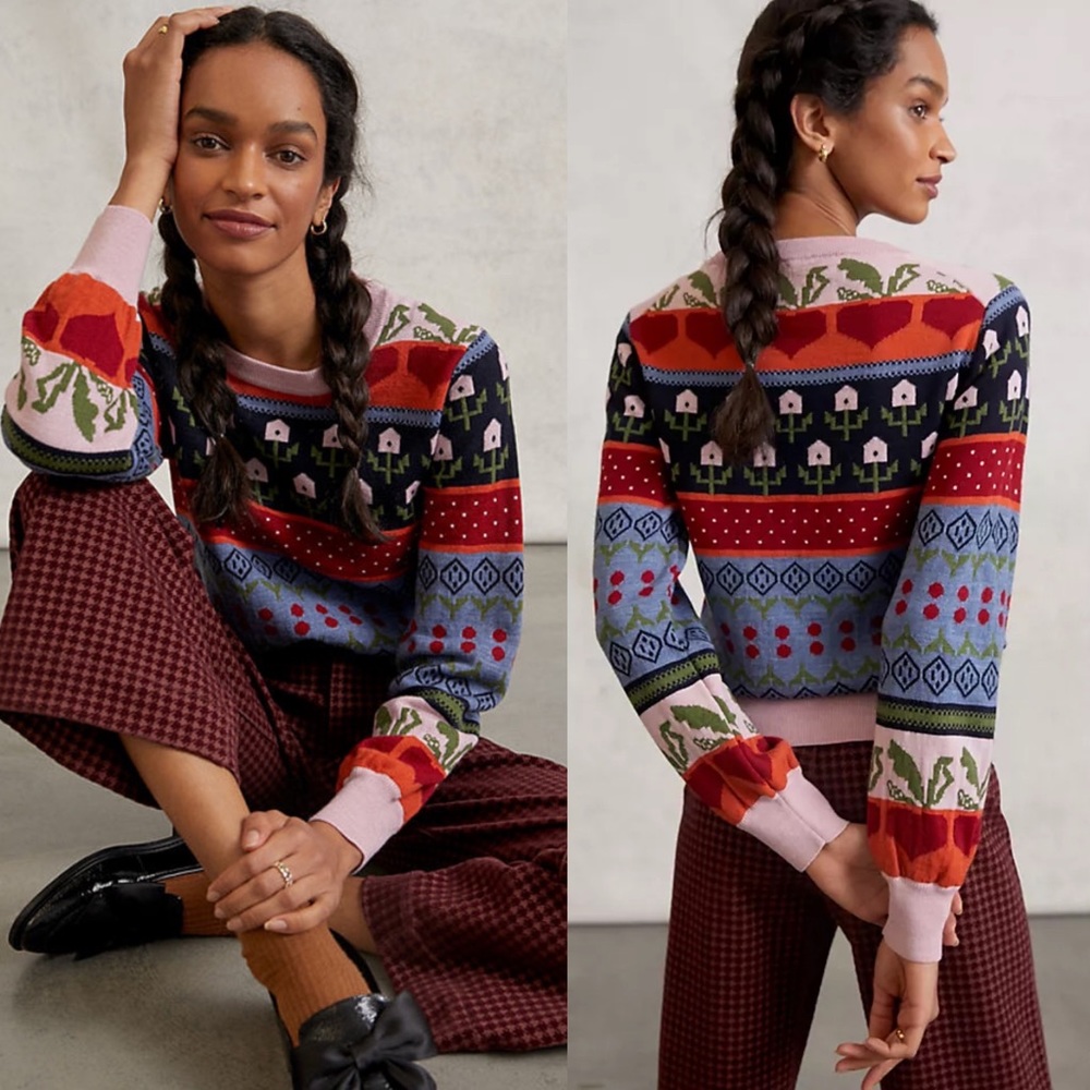 Anthropologie The Good Friends Davie Sweater Wool Blend w/ Balloon Sleeve AB